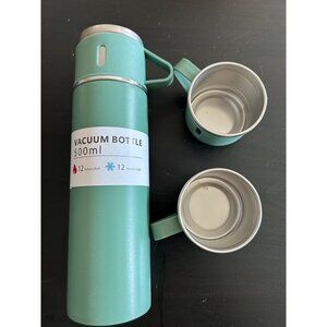 Flask Set w/ 3 Cups Vacuum Bottle 500ml With 2 Cups - Keeps Drinks Hot & Cold -